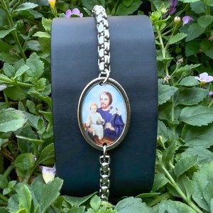 Religious Bracelet With Saint Medal, Catholic Gift For Men Women, St Bridget Philomena Cecilia Florian Rita Michael Christopher