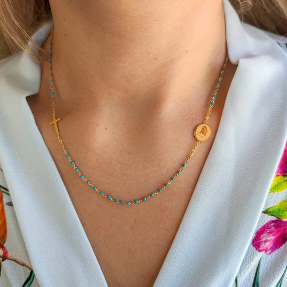 Confirmation Gift Girls Rosary Necklace Virgin Mary Medjugorje