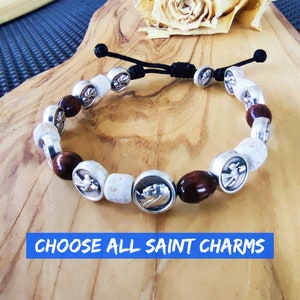 Catholic saint bracelet, wood and stone beads, rosary bracelet, catholic gift, christian jewelry, confirmation gift, all saints bracelet