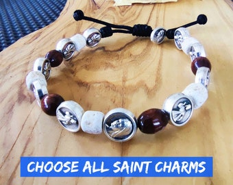 Catholic saint bracelet, wood and stone beads, rosary bracelet, catholic gift, christian jewelry, confirmation gift, all saints bracelet