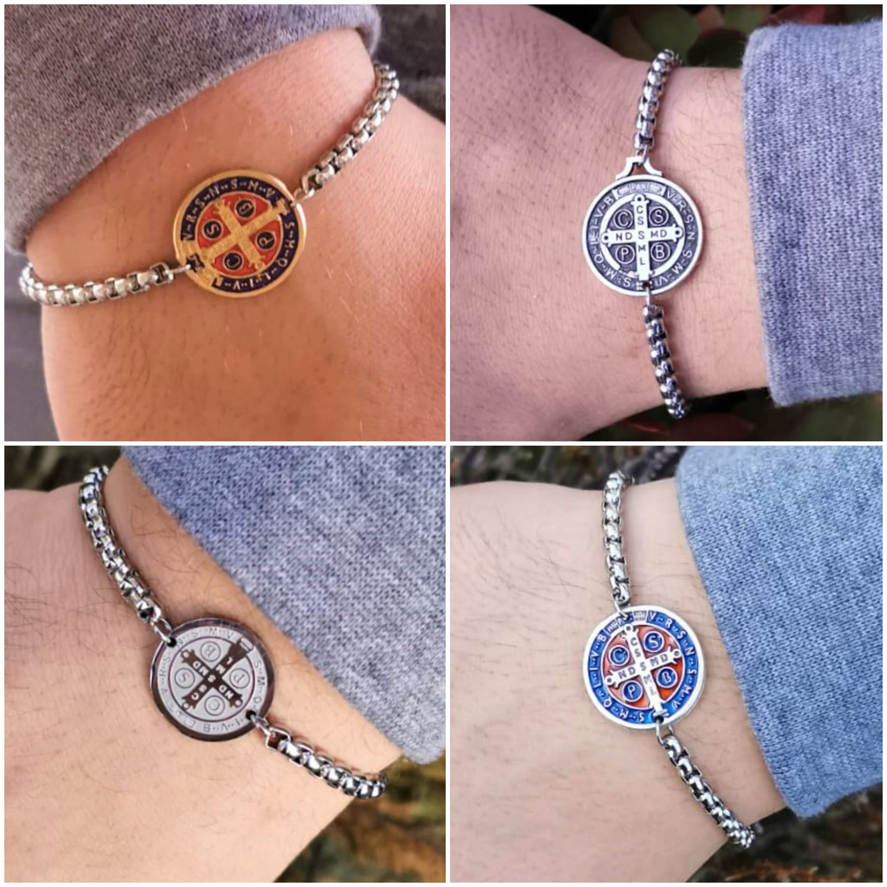 Benedictine cross leather bracelet