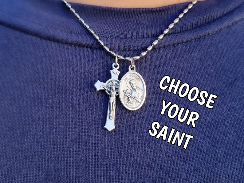 Catholic Chain Necklace, St Gerard Medal Necklace, CHOOSE YOUR SAINT ...