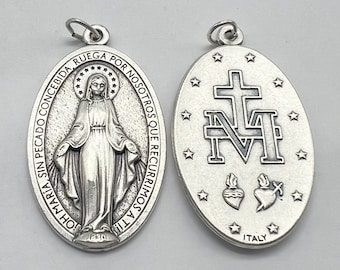 WHOLESALE 2 5 10 20 Medals, Miraculous Silver Virgin Mary Mother Mary Holy Mother Medjugorje Oval Pendant Charm Medals Bulk Large