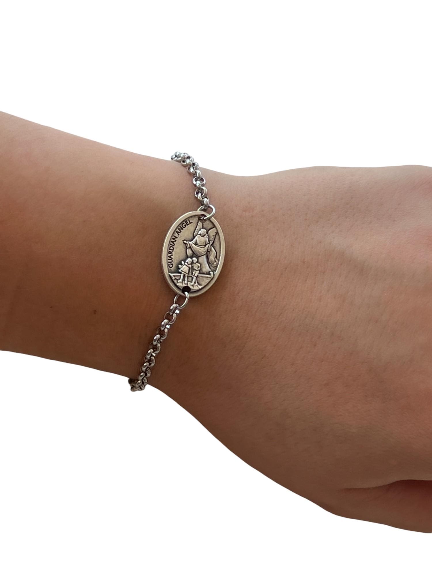 Bracciale Con Angelo Custode Per Ragazze - Regalo Di Prima Comunione Con Perlina E Sacchetto In Velluto