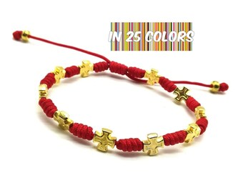 Womens Cross Bracelet, Small Crosses Bracelet, Faith Bracelet, Adjustable Bracelet, Tiny Cross Bracelet, String Bracelet, Gold Cross Charms