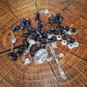 Dark Blue Personalized Rosary For Boy First Communion Gift St Michael Guardian Angel Catholic Rosary With Name 1st Communion Baptism Favors