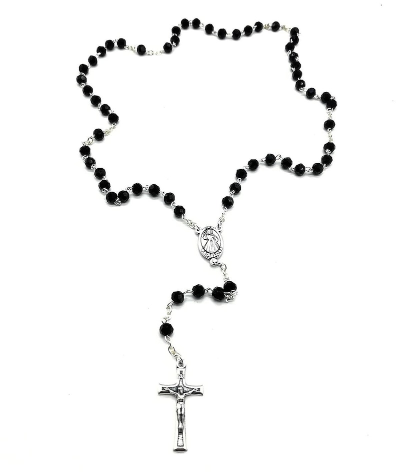 Black Beads Rosary Catholic Rosary Necklace Divine Mercy Etsy