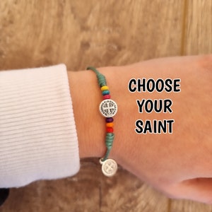 Simple Bracelet For Men Women, Custom Catholic Bracelet, St Benedict Medal Bracelet, CHOOSE YOUR SAINT