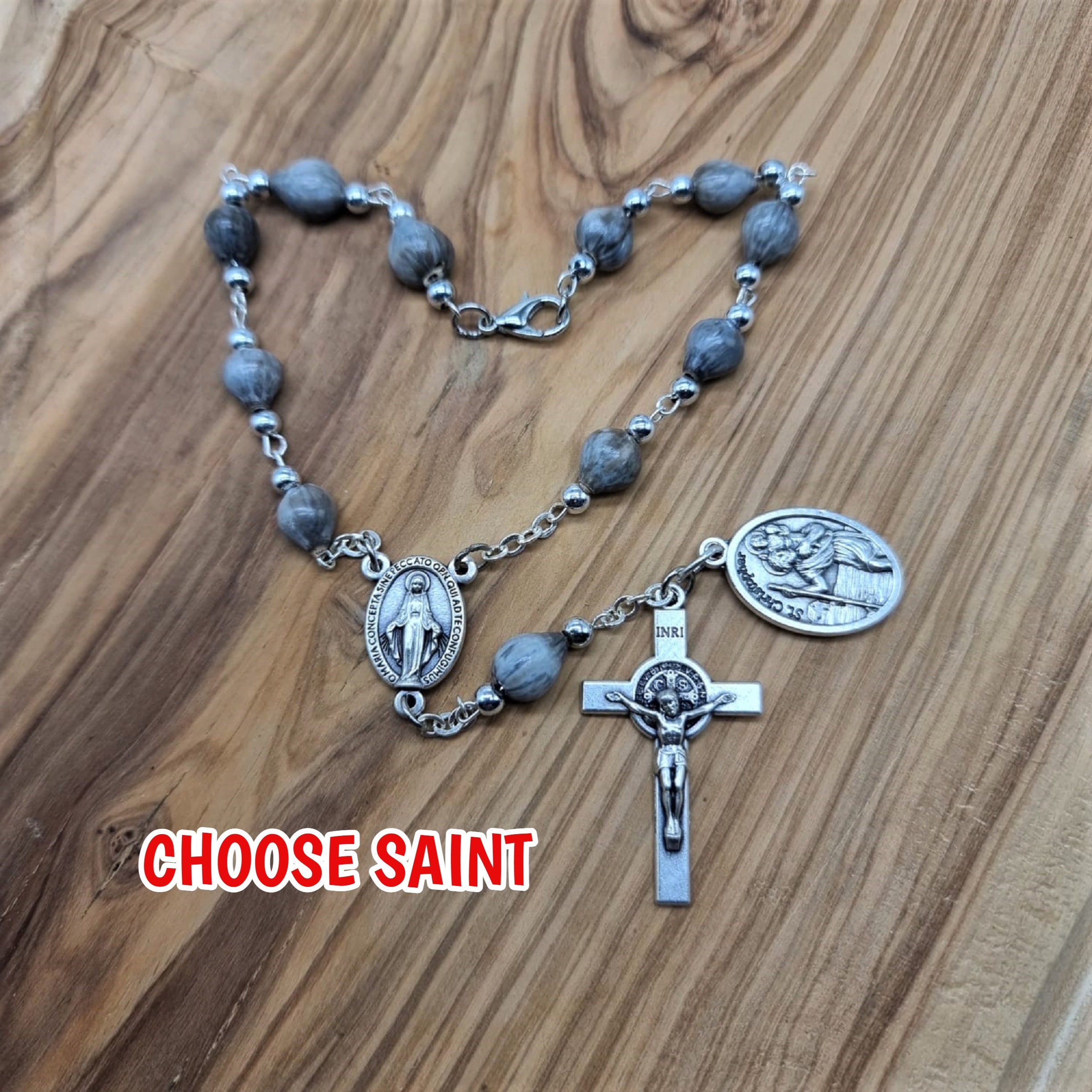 Chapelet automatique, chapelet pour voiture, graines de larmes de travail, patron de voyage, médaille Saint-Christophe, chapelet de poche, suspension pour rétroviseur, protection de voyage