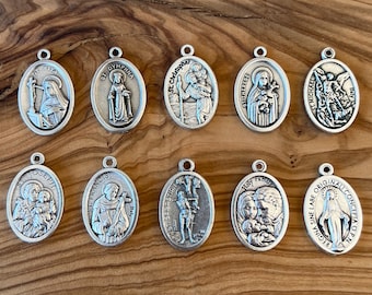 Catholic Medals Lot, 10 CATHOLIC CHARMS, Patron Saint Medals Lot, Saint Charms Bulk, Catholic Medals Bulk, Religious Medals Lot