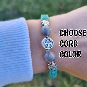 St Benedict Medal Bracelet Job Seed Beads, Saint Benedict Charm, San Benito Pendant, CHOOSE COLOR Adjustable Bracelet, First Communion Gift