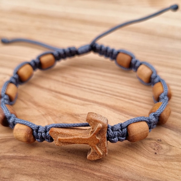 Catholic Wooden Cross Bracelet, Ten Beads Bracelet, Olive Wood Jewelry, Religious Gift For Men Women Adults Teens