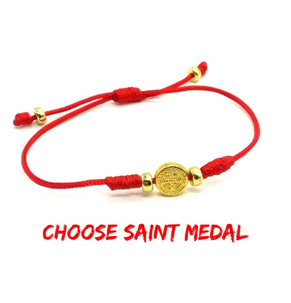 Red Bracelet Simple String Bracelet Catholic Saint Medal