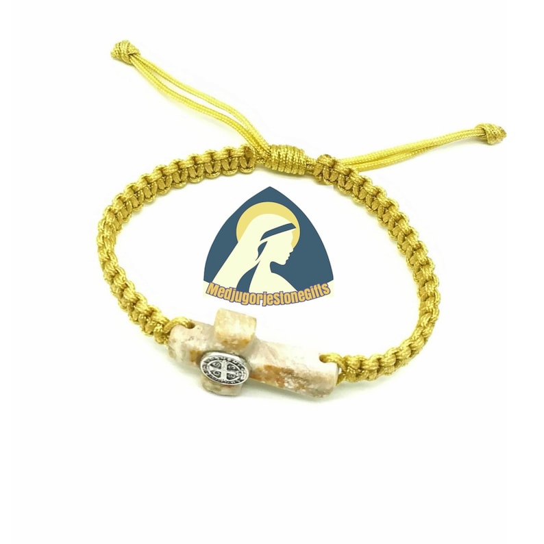 Medjugorje Stone Gifts St. Benedict Bracelet - Adjustable Silver Tone Catholic Medal Bracelet For Men & Women