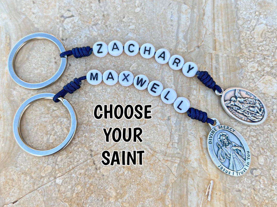 Catholic Keycaps Personalized Keychain, Keychain With Name, Catholic Keychain With Saint ...