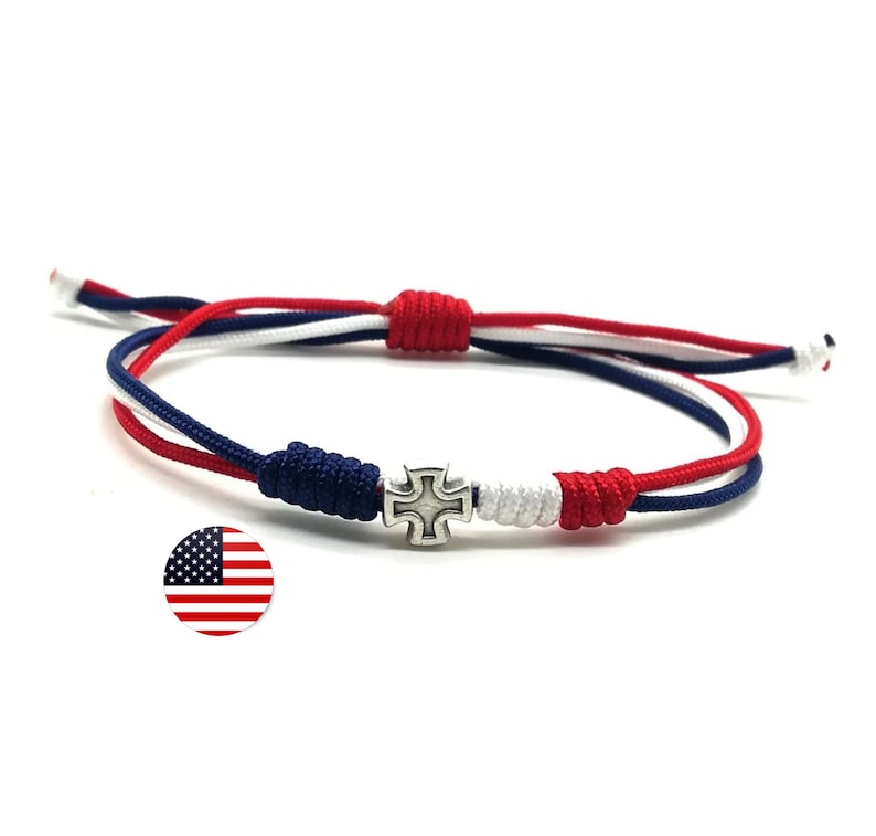 Flag Colors Cord Cross Bracelet Patriotic Bracelet American Etsy