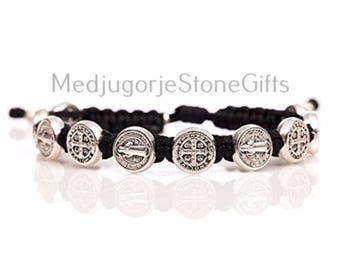 Bracciale con medaglie d'argento di San Benedetto, braccialetto religioso, braccialetto di San Benito, gioielli cattolici, regalo cristiano, braccialetto di protezione
