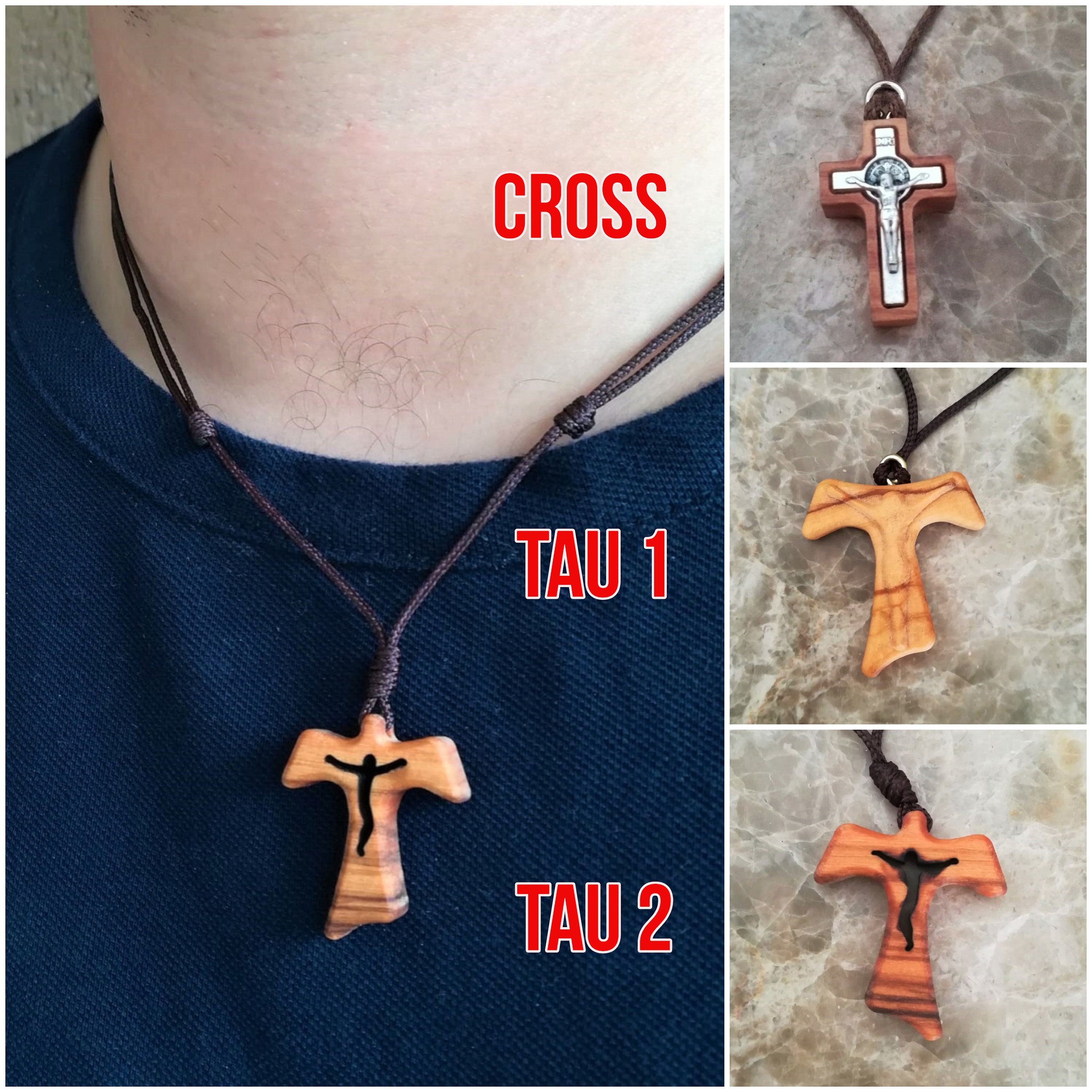 Handmade Walnut Wooden Cross Necklace Christian Jewelry Small Dainty Cross Gift for Girls or Boys First Holy Communion Confirmation