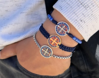 Bracciale con medaglia di San Benedetto, Bracciale con medaglia di San Benedetto, SCEGLI LO STILE DEL BRACCIALETTO, Bracciale con ciondolo di San Benedetto, Regali per la Cresima cattolica