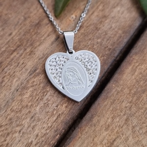 Medjugorje Necklace, Medjugorje Medal, Medjugorje Art, Virgin Mary Charm, Stainless Steel Necklace, Gospa Medal, Heart Pendant Jewelry