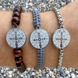 Religious Bracelet With St Benedict Medal, Catholic Gift For Men Women Kids Adults, Chain Bracelet, Beaded Bracelet, Knotted Bracelet