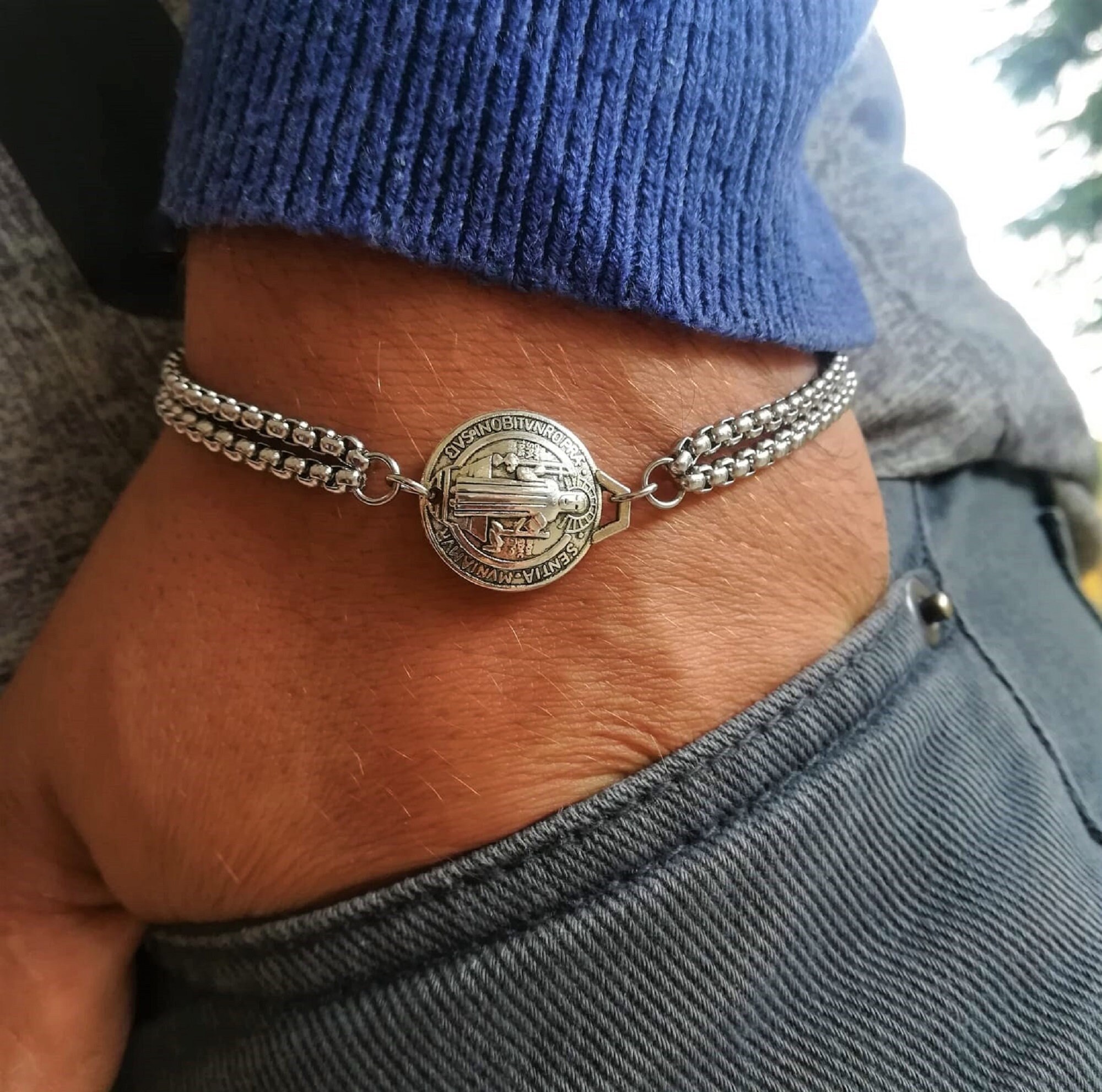 Catholic Saint Medal Bracelet Stainless Steel Chain Etsy