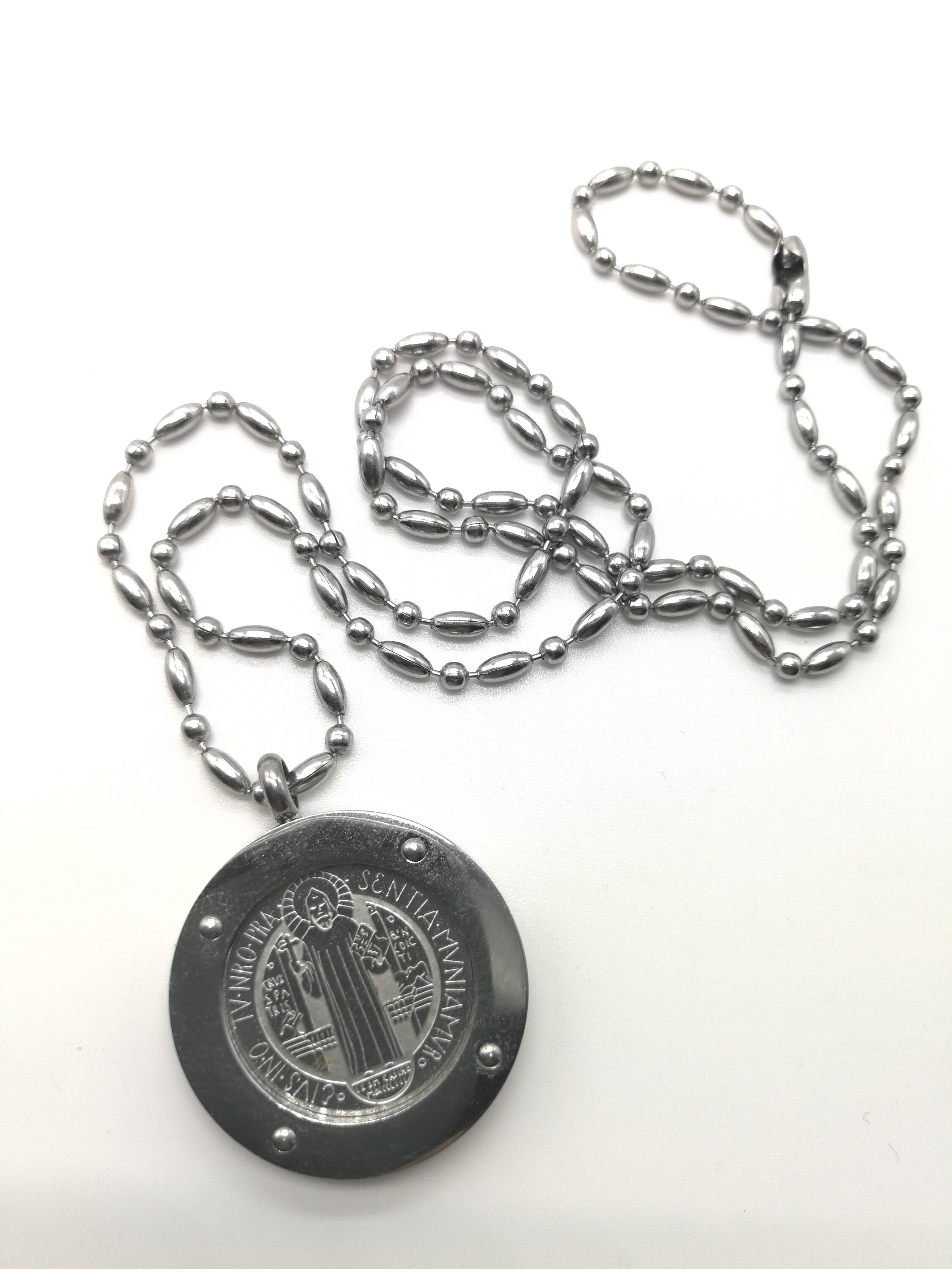 Collana con medaglia cattolica di San Benedetto per donna uomo acciaio inossidabile colore argento San Beno gioielli a catena religiosa N8085S02  36