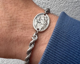 Saint St Christopher Travel Patron Medal Bracelet High Quality Stainless Steel Dainty Chain Catholic Bracelets For Men Women Communion