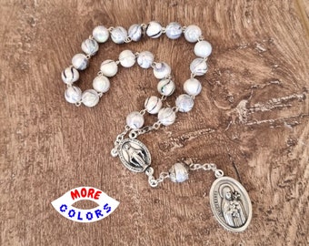 St Therese Chaplet - Little Flower, Saint Therese Rosary, Prayer Beads, Florist Saint, Gardener Gift, Small Rosary for Car, Choose Beads