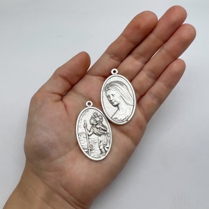 WHOLESALE 1 5 10 25 Medals, Saint St Christopher Silver Virgin Mary Mother Mary Holy Mother Medjugorje Oval Pendant Charm Medals Bulk Large