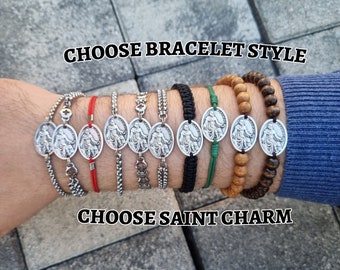 Saint Peregrine Cancer Patron Medal Bracelet, St Peregrine Pendant, CHOOSE YOUR STYLE, Cancer Bracelets Gift Men Women Kids, Healing Jewelry