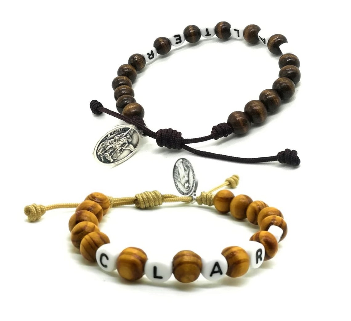 Personalized Wooden Catholic Saint Bracelet Name Bracelet Etsy