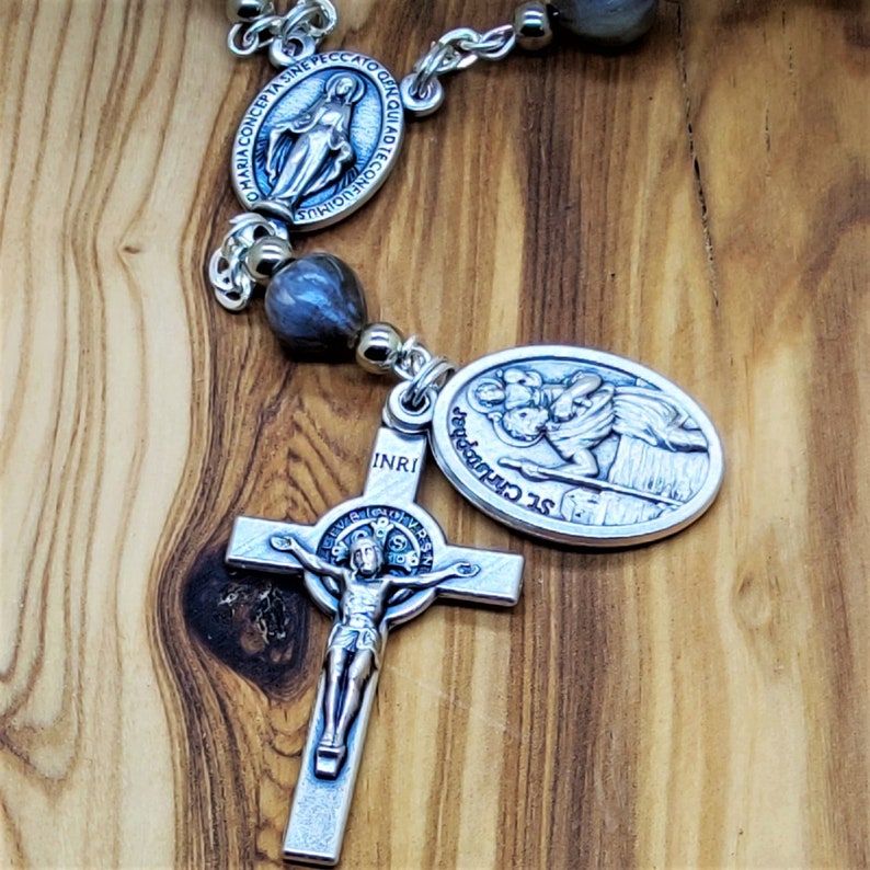 Auto Rosary, Car Rosary, Job Tears Seeds, Patron of travel, St Christopher medal, Pocket Rosary, Rear View Mirror Hanger, Travel Protection image 2