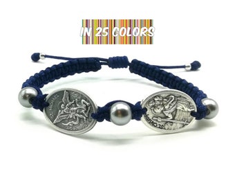 Protection Bracelet, St Christopher, St Michael, Patron Saint Medals, Catholic Bracelet, Saint Bracelet, gift for traveler, police officers