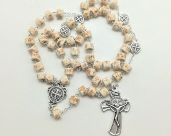 Catholic Stone Rosary, Rosary Made Of Stone, St Benedict Stone Rosary, Handmade Stone Rosary, RCIA Gift, Rosary For Grandma