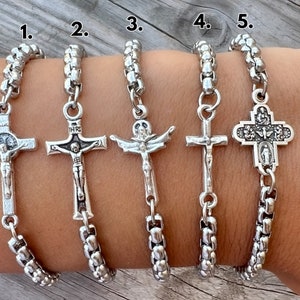 Pulsera con Medalla de Cruz Católica, Colgante con Dije de Crucifijo, Joyería de Acero Inoxidable, ELIGE LA MEDALLA DE CRUZ imagen 3