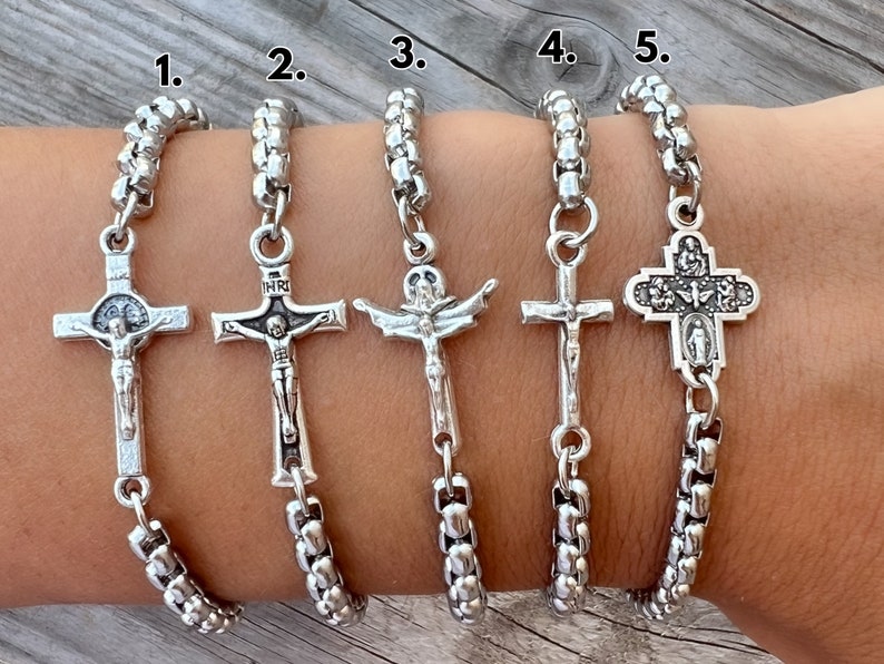 Pulsera con Medalla de Cruz Católica, Colgante con Dije de Crucifijo, Joyería de Acero Inoxidable, ELIGE LA MEDALLA DE CRUZ imagen 3