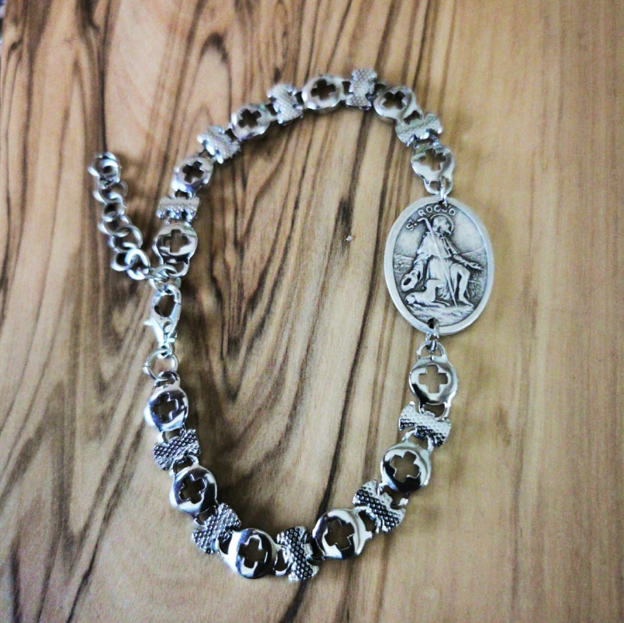 Mens Catholic Chain Bracelet CHOOSE SAINT Cross Bracelet Etsy