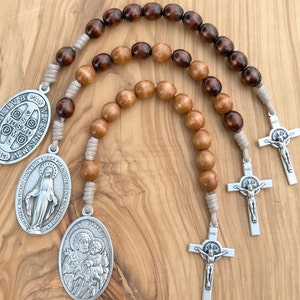 Custom Catholic Chaplet, Wooden Prayer Beads, Handmade Rosary, Pocket Chaplet, Catholic Car Accessories, Maria Faustina Miraculous Benedict