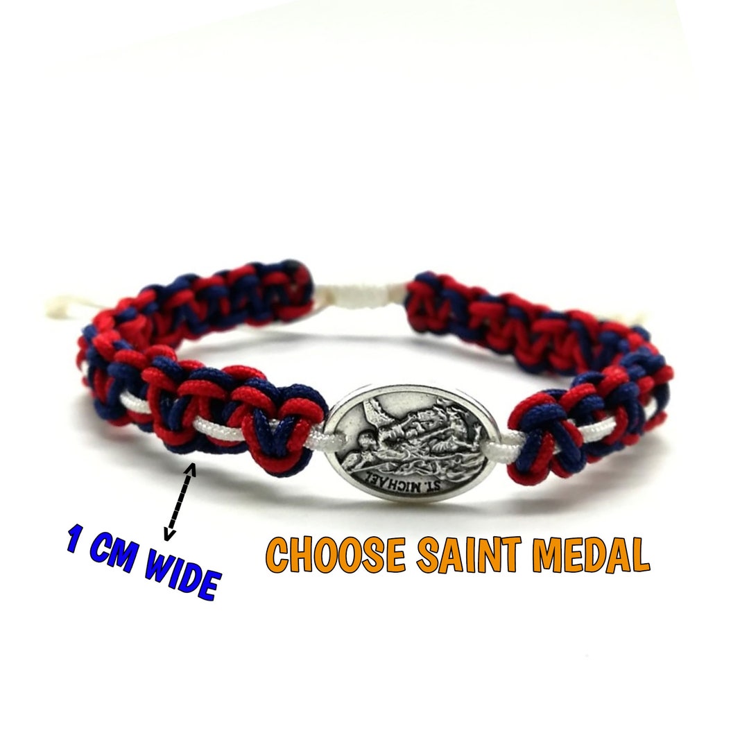 Catholic Saint Bracelet in Red White Blue Cord St Michael Etsy Denmark
