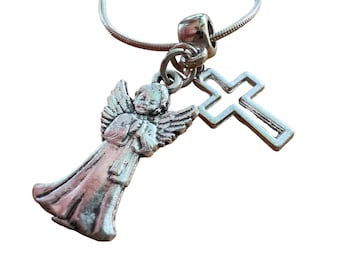 Guardian Angel Pendant Cross Medal Charm Necklace