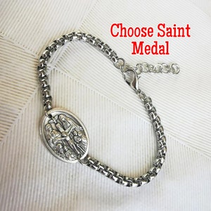 Scapular Bracelet - Religious Chain Bracelet With Scapular Medal, Choose Saint Bracelet, Men Women Christian Gift, Stainless Steel Jewelry