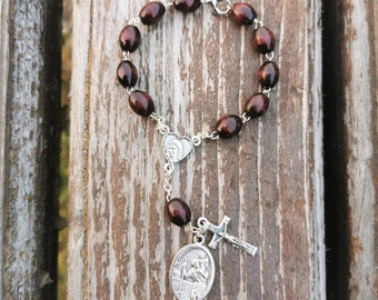 St Christopher Car Rosary, Patron saint travel, Auto rosary, car gift for him, Rear view mirror charm, mini rosary favors, Saint Christopher
