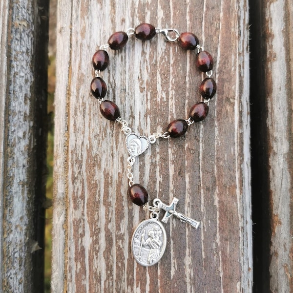 St Christopher Car Rosary, Patron saint travel, Auto rosary, car gift for him, Rear view mirror charm, mini rosary favors, Saint Christopher
