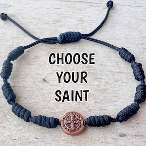 Geknoopte katholieke armband, rozenkrans van één decennium, eenvoudige minimalistische sieraden, kies je heilige, Sint-Benedictus Antonius Frances Therese Miraculous