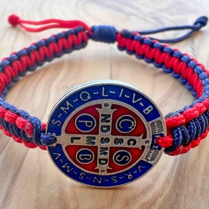 St Benedict Cord Bracelet Catholic Saint Medal Men Womens Christian Jewelry Gift Enamel Silver Golden San Benito Saint Benedict