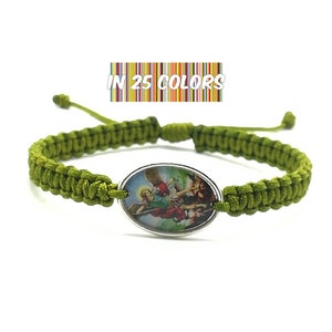 Gray Paracord Rosary Bracelet – St. Michael Guardian Angel Medal – Adjustable 7.5" – Silver Beads