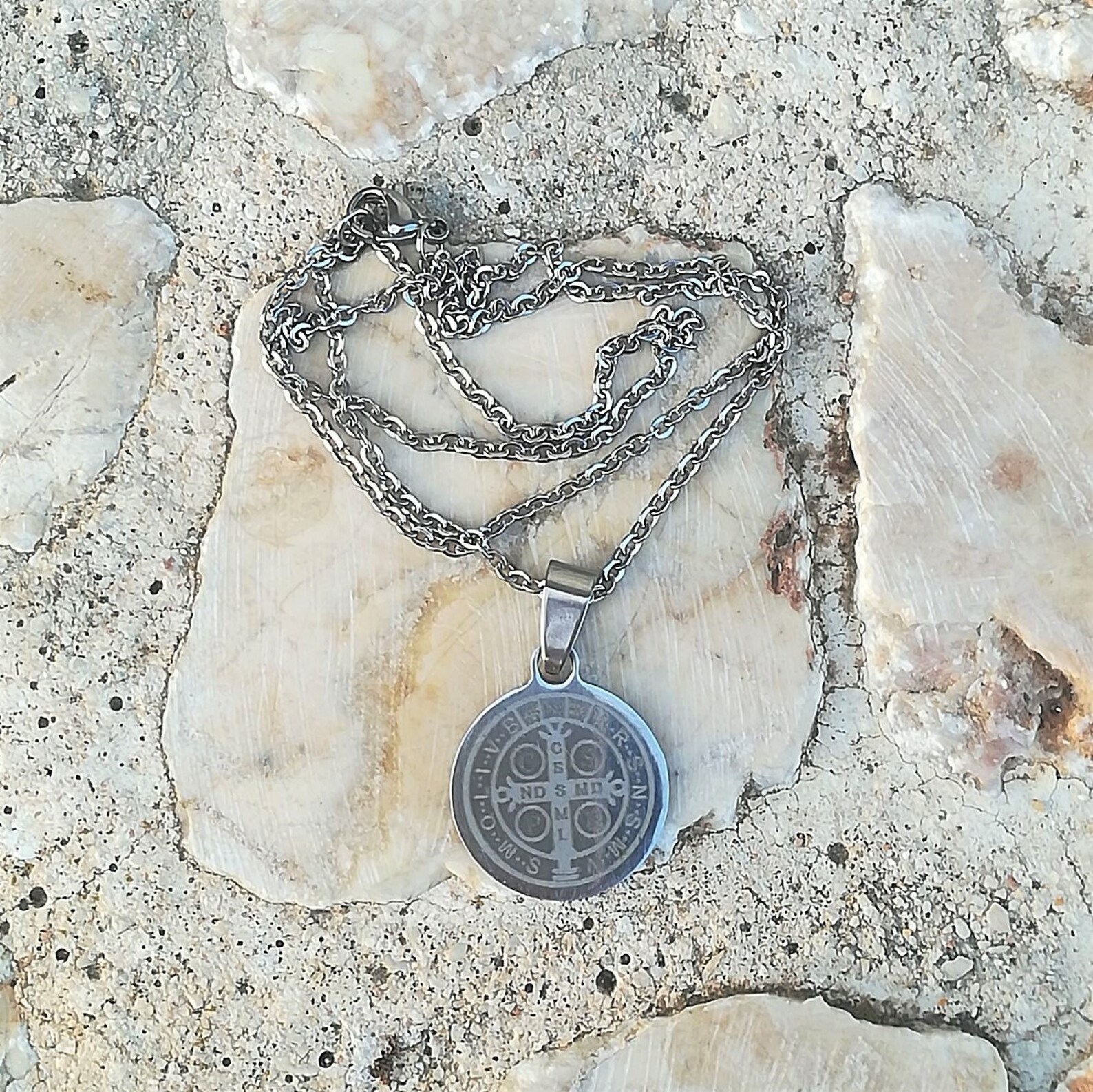 St Benedict Necklace Mens Catholic Necklace Stainless Steel Etsy