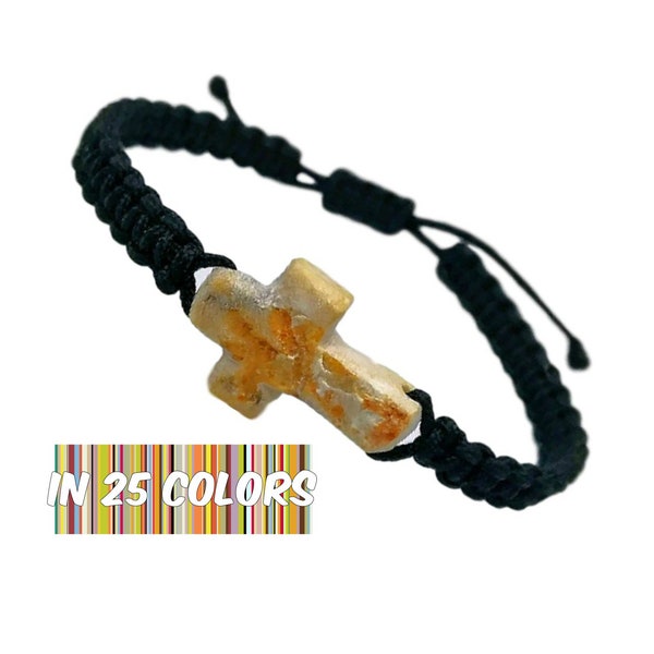 Bracelet en croix catholique fait à la main en pierre de la colline des apparitions de Medjugorje, bijoux chrétiens, cadeau pour lui, bracelet religieux pour hommes, cadeau de papa