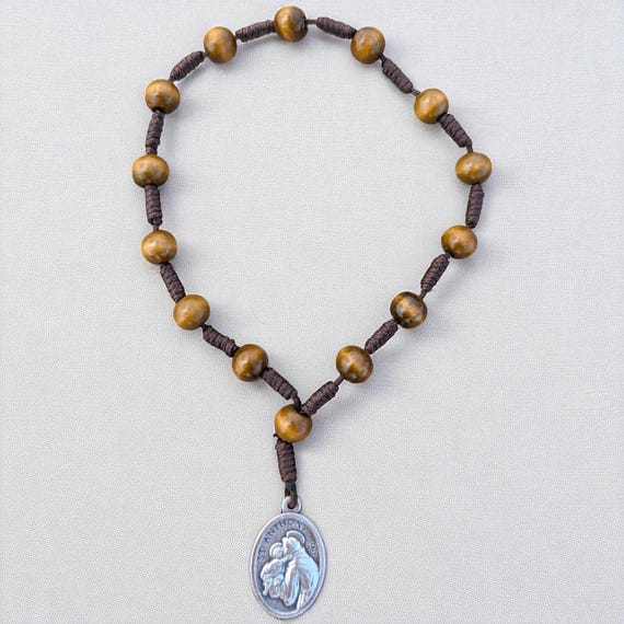St Anthony One Decade Rosary Handmade in Medjugorje Olive Wood